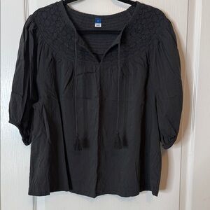 Old Navy Puff Sleeve Tie Front Swing Top Black XL